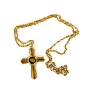Premier Designs Gold-Tone Cross Pendant Necklace With Reliquary Centerpiece